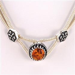 Fine Sterling Silver Necklace with Amber